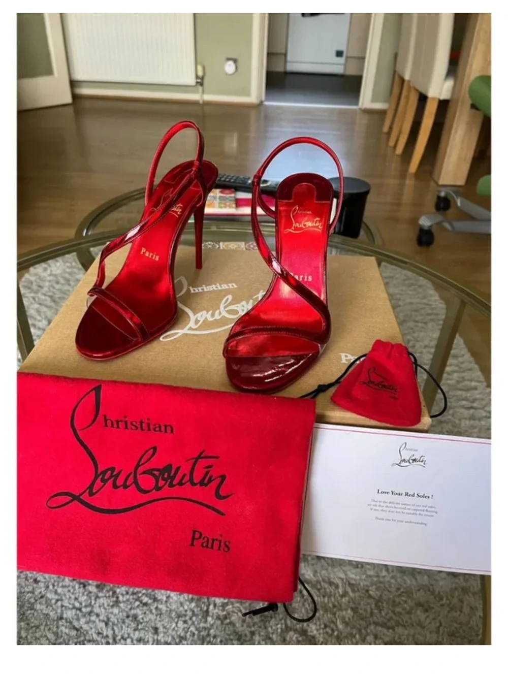 Christian Louboutin Metallic Red Patent Strappy Stiletto Sandals